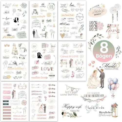 Produktbild: Premium Hochzeit Gästebuch Sticker 8 Bögen - Personalisierte Aufkleber für Hochzeitsalbum - Gastgeschenke Sticker Liebe Hochzeitsdeko Zubehör
