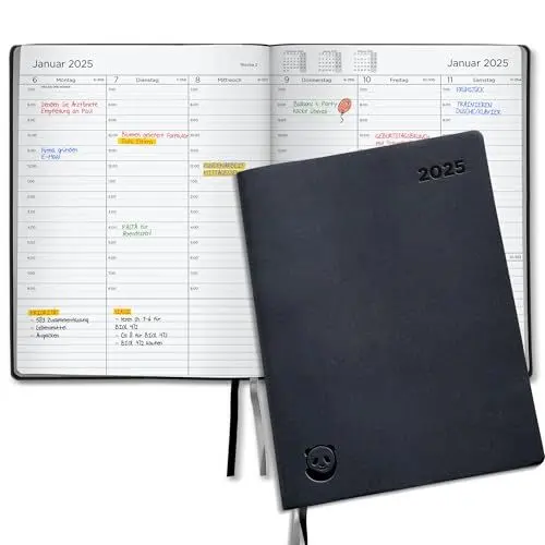 Produktbild: Premium Terminkalender 2025 von Smart Panda – Wochenplaner A4, Silber – Softcover und Geschenkbox – Terminkalender, 30 Minuten-Intervalle – Jahreskalender, Planer 2025 – auf Deutsch