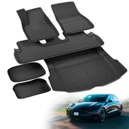Produktbild: Premium Tesla Model 3 Fußmatten Set 6-teilig - Hochwertiges Tesla Zubehör für Innen- & Kofferraum - Tesla Model 3 Kofferraummatte Set für Tesla Model Y Model 3 (Highland) - Tesla Model Y Zubehör