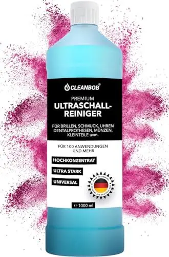Produktbild: Premium Ultraschallreiniger Konzentrat 1L I Reinigen von Brillen, Schmuck, Uhren, Zahnersatz I Ultraschallbad für alle Ultraschallgeräte geeignet I Silberschmuck Reiniger