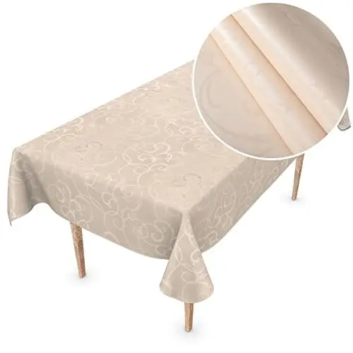 Produktbild: Premium Wachstuchtischdecke Tischdecke Vinyl Wachstischdecke abwaschbar 110x150cm Damast Creme Champagner edel abwischbar