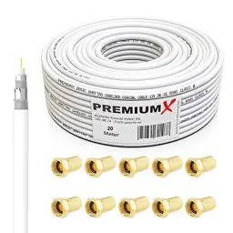 Produktbild: Premium X 20m BASIC Koaxialkabel 135dB 4-fach SAT Antennenkabel Koax-Kabel DVB-S / S2 DVB-C und DVB-T BK Anlagen 10x F-Stecker