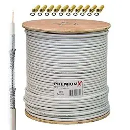 Produktbild: Premium X 250m Basic Koaxialkabel 135dB 4-Fach SAT Antennenkabel Koax-Kabel DVB-S / S2 DVB-C DVB-T BK Anlagen 10x F-Stecker