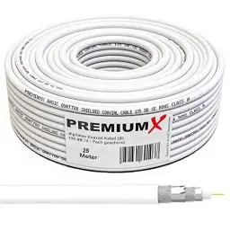 Produktbild: Premium X 25m Basic Koaxialkabel 135dB 4-Fach geschirmt CCS Kupfer-Stahl Koaxkabel Antennenkabel RG6 Digital SAT Kabel