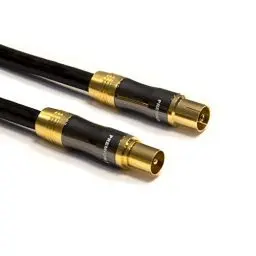 Produktbild: PremiumX 1m Gold-Line TV Antennenkabel Schwarz IEC-Anschlusskabel Koax Stecker - Kupplung Koaxialkabel Metallgehäuse HDTV 4K