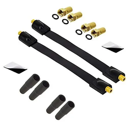 Produktbild: Premium X 2x Sat Fensterdurchführung 4x F-Stecker 4x Gummitüllen Set DVB-C DVB-T Flach kabel 26cm schwarz Koaxialkabel slim