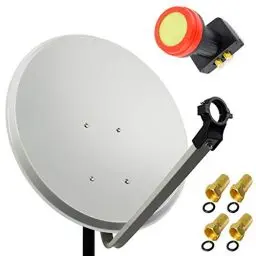Produktbild: Premium X 45cm Satellitenschüssel Stahl Hellgrau Sat Antenne Sun Twin LNB Satellitenantenne SAT Anlage 4 F-Stecker 2 TN