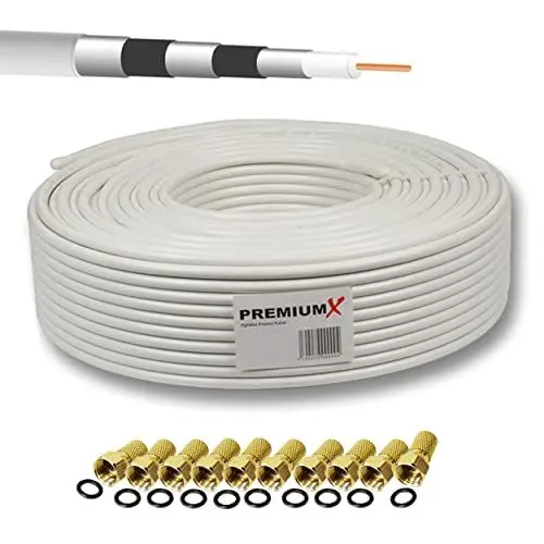Produktbild: Premium X 50m BASIC PRO Koaxialkabel 135dB 5-fach SAT Koax-Kabel Antennenkabel DVB-S / S2 DVB-C DVB-T BK Anlagen 10x F-Stecker