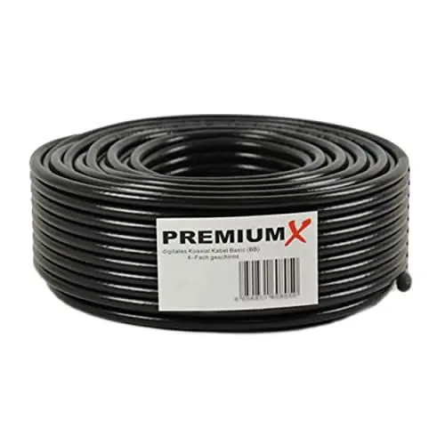Produktbild: Premium X 50m BASIC Koaxialkabel schwarz 135dB 4-fach geschirmt CCS SAT TV Koax RG6 Antennenkabel Satelliten-Kabel
