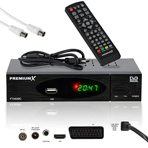 Produktbild: Premium X Kabel-Receiver DVB-C FTA 530C Digital FullHD TV Auto Installation USB Mediaplayer SCART HDMI inkl. Antennenkabel