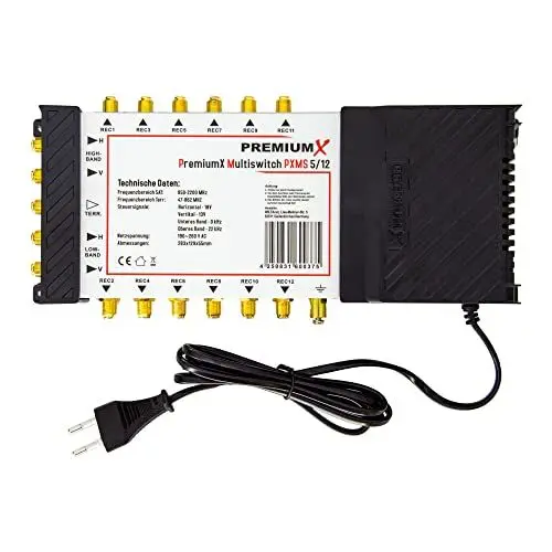 Produktbild: Premium X PXMS 5/12 Multischalter mit Netzteil Multiswitch 1 SAT bis 12 Teilnehmer Satverteiler Digital HDTV FullHD 4K UHD 8K
