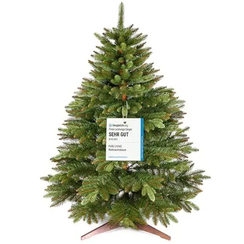 Produktbild: Premium künstlicher Weihnachtsbaum klein 120cm - TESTSIEGER 10 Jahre GARANTIE - Naturgetreuer Weihnachtsbaum künstlich mit Holzständer und Tasche - Christmas Tree Tannenbaum künstlich von Pure Living