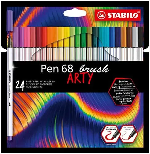 Produktbild: STABILO - Premium-Filzstift mit Pinselspitze für variable Strichstärken - Pen 68 brush - ARTY - 24er Pack - mit 24 verschiedenen Farben