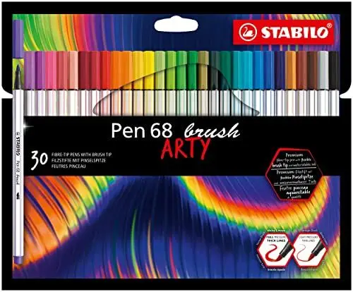 Produktbild: STABILO - Premium-Filzstift mit Pinselspitze für variable Strichstärken - Pen 68 brush - ARTY - 30er Pack - mit 30 verschiedenen Farben
