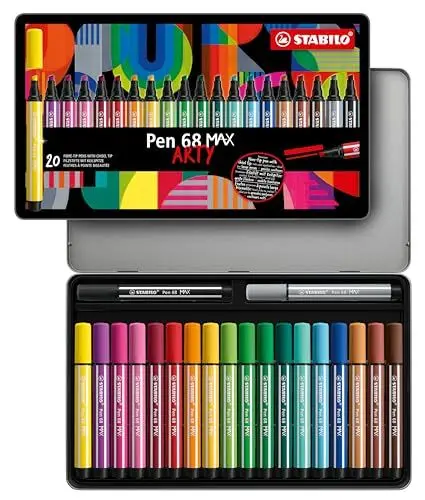 Produktbild: STABILO - Premium-Filzstift mit dicker Keilspitze - Pen 68 MAX - ARTY - 20er Metalletui - mit 20 verschiedenen Farben