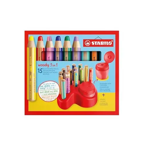 Produktbild: STABILO - Premium-Tischset - woody 3 in 1-15er Pack - 10x woody 3 in 1, 2x woody 3 in 1 Pastel, 3x woody 3 in 1 duo, 1x Dosenspitzer, 1x Tischset