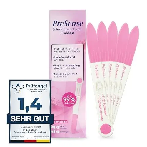 Produktbild: PreSense® - Schwangerschafts-Schnelltest (5er Pack) - Schnell, Sicher, Zuverlässig und Einfach – Urintest - SS Test Schwanger – Schwangerschaft