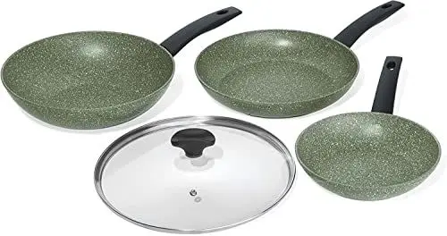 Produktbild: PRESTIGE Öko Pfannenset Induktion - Bratpfanne 20/28 cm & Bratpfanne 28 cm mit Deckel - Antihaft auf Pflanzenbasis - Recycelt & Recycelbar - PFOA frei - Kochgeschirr Set