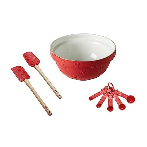 Produktbild: Prestige Neu Disney Backe mit Mickey Mouse Rührschüssel- und Küchenutensilien-Set mit keramischer Rührschüssel, 2-teiligem Silikonspatelsatz und Messlöffel-Set