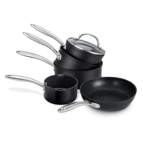 Produktbild: Prestige Scratch Guard Topfset Induktion mit Bratpfanne und Milchtopf - Kochtopf set Beschichtet 5 Teilig, Kratzfest & Spülmaschinenfest Kochgeschirr Set Schwarz