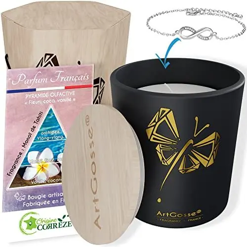 Produktbild: Prestige-Set • Kerze mit Armband mit Kristallen von Swarovski® • Französisches Produkt • Französischer Monoï-Duft von Tahiti, One Size, Pflanzenwachs Holz Glas Pflanzliches Wachs Holz
