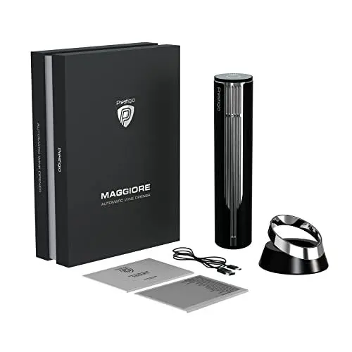 Produktbild: Prestigio Maggiore Korkenzieher Elektrischer - Premium Wein Flaschenöffner mit Ladestation - Integrierter Folienschneider - Verpackt in hochwertiger Geschenkbox - Schwarz/Silber