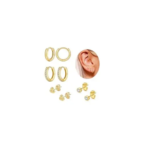 Produktbild: PRETOLE Gold Ohrringe Set Für Damen - 14K Vergoldet, Zirkonia, Creolen, Huggie, Clip-on, 8 Count