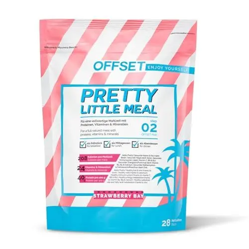 Produktbild: OFFSET Nutrition Abnehm Shake Strawberry Bay (nur 208 KCAL pro Shake) - 28 Portionen | Mahlzeitersatz | Diät Shake mit 24 Vitaminen & Mineralien | Glutenfreie Trinkmahlzeit