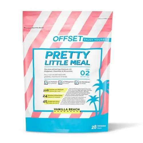 Produktbild: OFFSET Nutrition Abnehm Shake Vanilla Beach (nur 208 KCAL pro Shake) - 28 Portionen | Mahlzeitersatz | Diät Shake mit 24 Vitaminen & Mineralien | Glutenfreie Trinkmahlzeit