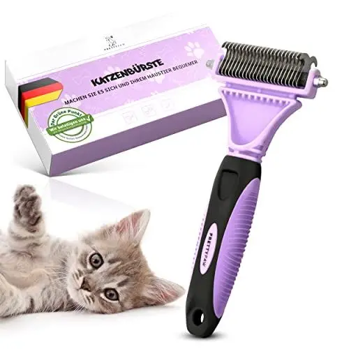 Produktbild: Pretty Paw ® Katzen Bürste für schonende & präzise Haarentfernung I Geeignet als Katzenbürste Langhaar & Katzenbürste Kurzhaar gegen Verfilzungen I Angenehm massierende Unterfellbürste Katze