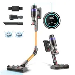 Produktbild: PRETTYCARE Akku Staubsauger, 45KPA/560W kabelloser Staubsauger, Akkustaubsauger Super Leise mit LED Display/Anti-Tangle-Bürste, 60Min Auto-Modus Stielsauger für Tierhaare, Teppiche und Hartböden V3
