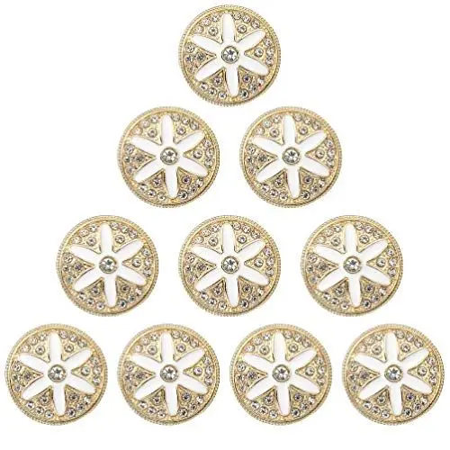 Produktbild: PRETYZOOM 10Pcs 25Mm Weißer Mantel Strass Knöpfe Runde Knöpfe Dekorative Glänzende Kleidungsstück Jeans Hemd DIY Kleidung Ersatz