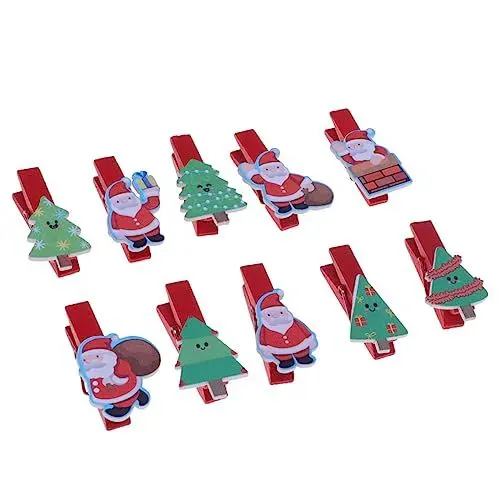 Produktbild: PRETYZOOM 10 Stücke Weihnachten Santa Baum Holz Foto Clips Dekorative Papier Clips für Party Handwerk