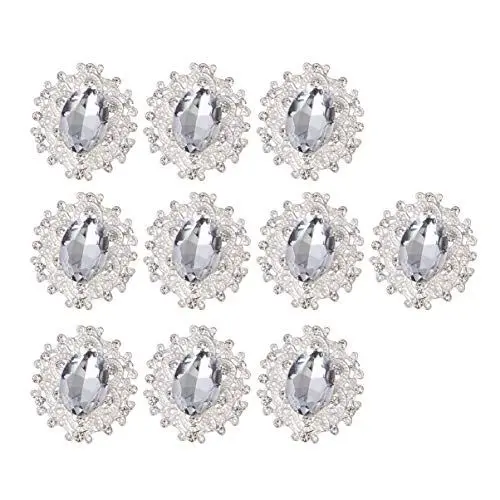 Produktbild: PRETYZOOM 10 Stück Kristallverzierungen Flatback Strass Knöpfe Knöpfe DIY Handwerk Schmuck Herstellung Zubehör für Kleidung Scrapbooking Brosche Knopf Haarschleife Hochzeit Dekoration (Silber)