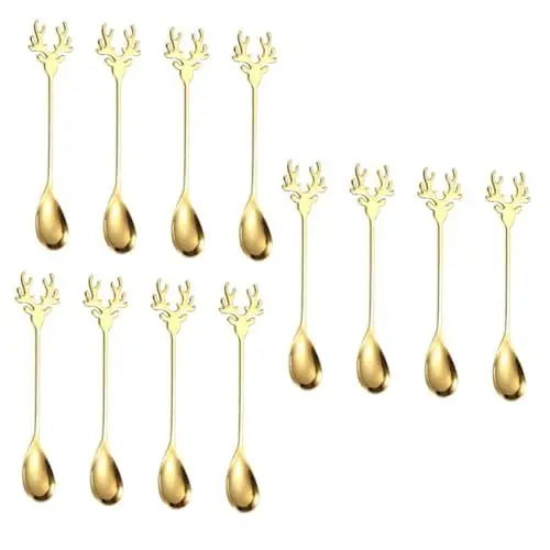 Produktbild: PRETYZOOM 12 Stk Cartoon-Elch-Löffel Löffel behandeln Mixer für Kaffee Barlöffel umrühren Kaffeelöffel kaffelöffel Espresso-Kaffee-Rührer Espressolöffel goldene Löffel Edelstahl 304