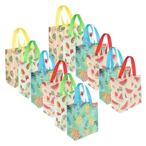 Produktbild: PRETYZOOM 12 Stück Wiederverwendbare Einkaufstaschen Teiliges aus Vliesstoff mit Früchte Design Wasserabweisend für Einkauf und Geschenktüten