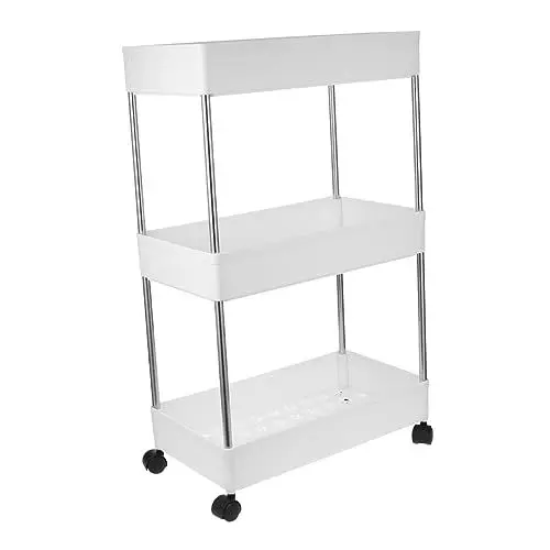 Produktbild: PRETYZOOM 1Stk Lagerregal Storage Shelves abstellständer Tower-Rack herausziehen Schmaler 3-stöckiger Aufbewahrungswagen schubkarre fahrbarer Wagen Badezimmerwagen mit Rädern Rollregal Rolle