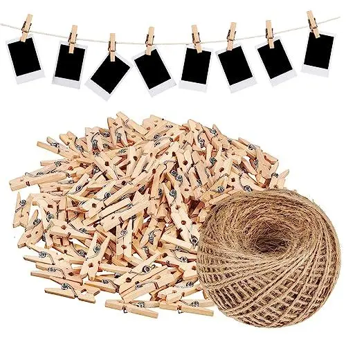 Produktbild: PRETYZOOM Naturseil-juteschnur-Set 150 Stück Holzklammern Zum Umwickeln 100 M Rolle Gartenschnur