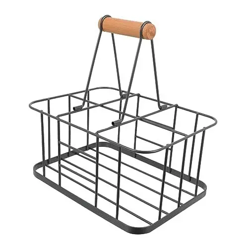 Produktbild: PRETYZOOM 1 STK Wein-Handregal tragbarer Drahtwein Rotweinregal Weinregal Korb Anzeige flaschenhalter cupholder Tasse Sportgetränke Korb aus Milchtüten Gestell für Getränkeflaschen Holz Grey