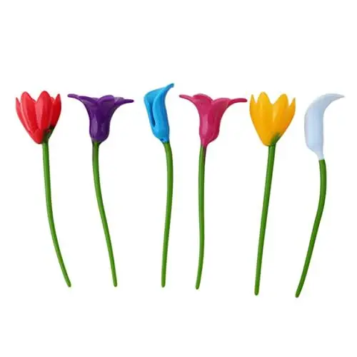 Produktbild: PRETYZOOM Es 6 Stück Wein-charms in Blumenform Für Rotweingläser Getränkemarker Silikon-weinglasmarker Zufällige Farbe