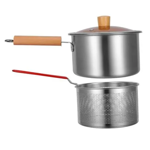 Produktbild: PRETYZOOM 1 Satz Bratpfanne edelstahltopf Frittierpfanne kochgeschirr Mini-Fritteuse kochtöpf Nudelsieb Frittierkorb -Sieb frittierter Korb Fritteusentopf mit Korb hölzern
