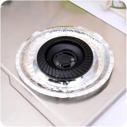 Produktbild: PRETYZOOM 10er-Pack Hitzebeständige Aluminiumfolie Für Herdbrenner Gasofen-Einlagen Ölbeständige Unterlage Rund Silberfarben Für Gasherd