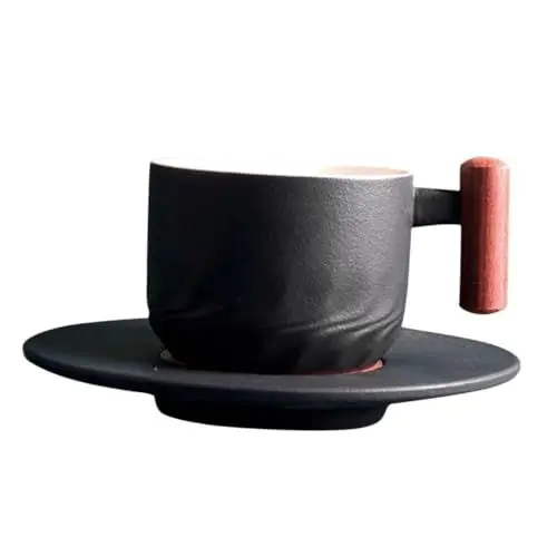 Produktbild: PRETYZOOM Latte-tassen-set Aus Keramik – Große Tasse Mit Holzgriff – Espresso Im Japanischen Stil – Perfekt Für Kaffee Tee