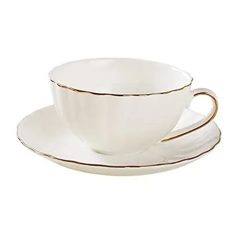 Produktbild: PRETYZOOM 1 Satz Kaffeetassen-set Weiße Teetassen Mit Goldrand Kaffeetasse Mit Untertasse Königliche Teetassen Britische Teetassen Latte Tasse Milchbecher Knochenporzellan Büro Keramik
