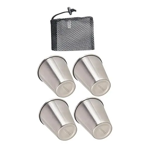 Produktbild: PRETYZOOM Edelstahl Trinkbecher Set Für Reisen 4 Kleine Liquor Cups 51 100ML Mit Aufbewahrungstasche Perfekt Für Outdoor Camping Und Partys Tragbare Wasser Und Getränkebecher