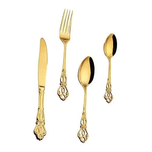 Produktbild: PRETYZOOM Set Aus Essgeschirr Aus 304 Edelstahl 1 Set Mit Geprägter Und Löffel Elegantes Westliches Besteck Für Das Restaurant Zu Hause