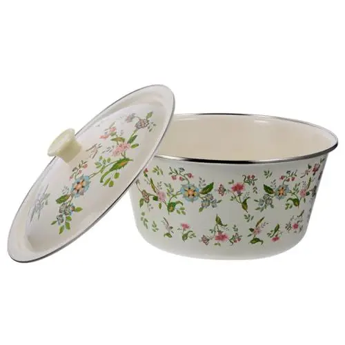 Produktbild: PRETYZOOM 1stk Becken Aus Emaille Gusseisen Topf Brotschale Backschüsseln Kochtopf Teigschüssel Suppenschüssel Emaille Schüssel Cornflakes Schüssel Teller Mischschüssel Sarah Nostalgie