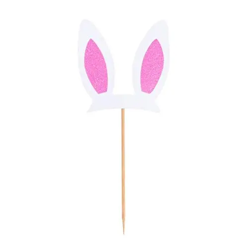 Produktbild: PRETYZOOM 24Pcs Hasenohren Cupcake Topper Niedlichen Hasenohren Kuchen Pick Glitter Dessert Pick Eingefügte Karte Ostern Party Kuchen Topper Pflanzentopf Einsatz für Ostern Party Dekoration