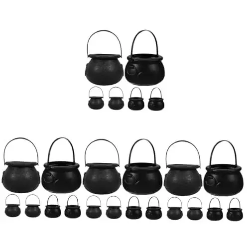 Produktbild: PRETYZOOM 24 Stk Halloween Hexeneimer Halloween-partygeschenke Kürbis-süßigkeiten-eimer Halloween-kessel Kessel Für Süßigkeiten Halloween- Halloween-süßigkeiten-korb Black Pp