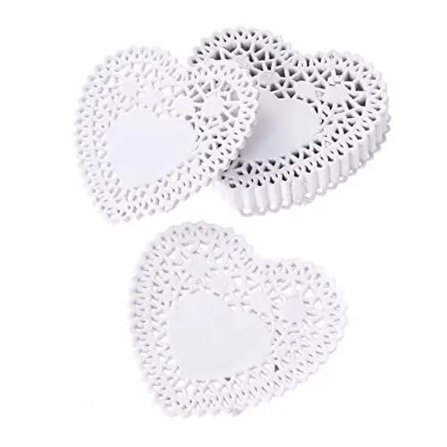 Produktbild: PRETYZOOM 250 Stück 4 Kuchen Deckchen tischset herz Tortendeckchen Hochzeitsherz Deckchen herz tischset Einweg Beschichtung Geschenkpapier Tablett Tischdecke aus Papier Weiß